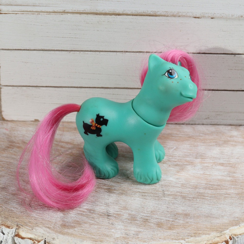 Vintage G1 My Little Pony Scottie 1987 Hasbro Pony Friends Teal Pink Hair Dog